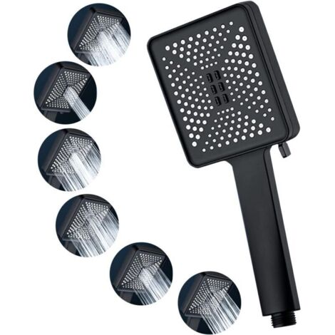 Pommeau de Douche Massant avec 6 Modes de Pulvérisation, Douche Carrée, Grande Douche à économie d'eau à Haute Pression,Pommeau Douche Economiseur d'eau Chrome (Noire) (1/4)