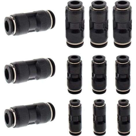 12 Pièces Raccords Rapides Pneumatiques,Union Droite en Plastique Connect, Noir Pousser le Connecteur Rapide, Convient pour L'équipement Trachéal (1/4)