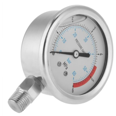 Manomètre pneumatique, hydraulique et d'eau à cadran de 60 mm, 0-60 bar (0-6 MPa), filetage 1/4" NPT. (1/5)