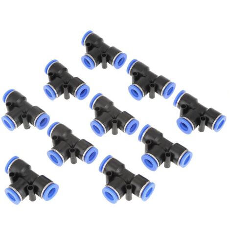 Lot de 10 raccords pneumatiques en T de 10 mm (3/8") pour conduites d'air. Raccord rapide pour tube. (1/5)
