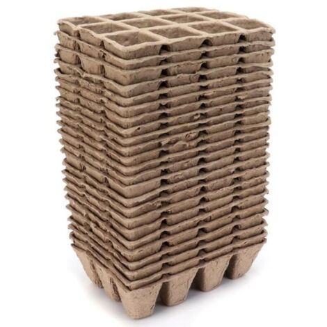 Pots de semis rectangulaires - Lot de 24 - Pâte à papier recyclée - Marron (1/4)