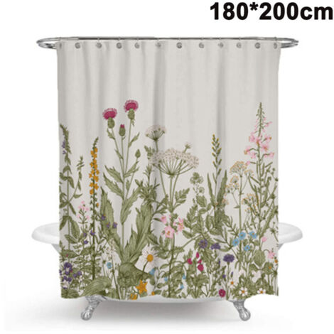 Rideaux de douche anti-moisissure, antibactérien, rideau de baignoire lavable en tissu polyester avec 12 anneaux de rideau de douche (1/5)