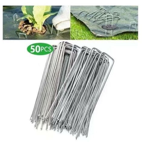 Lot de 50 piquets de fixation en acier galvanisé pour bâche anti-mauvaises herbes - 200x40mm - Ø2,5mm (1/4)