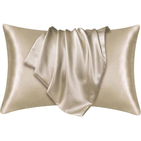 2 Pièces Taie d'oreiller en Soie, 74×48cm Taie d'oreiller Soie, Doux Taie Oreiller, Confortable Silk Pillowcase (Champagne) (1/5)