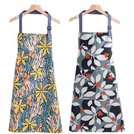 Tablier pour femme avec poches, tablier de chef fleuri ajustable et imperméable, idéal pour la cuisine, le jardinage, la préparation de repas, les barbecues ou la pâtisserie.... (1/5)
