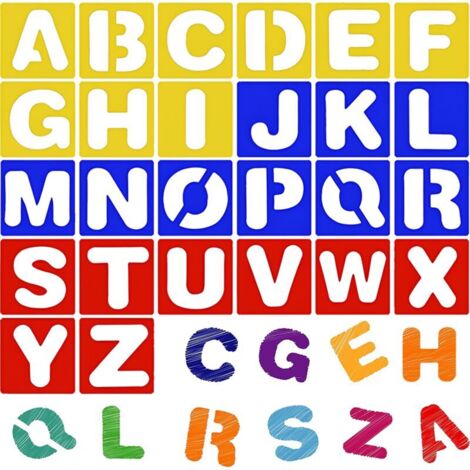 Ensemble de pochoirs à lettres de 26 pièces, pochoirs d'alphabet d'art réutilisables pour panneaux en bois, peinture, bricolage et artisanat (1/5)