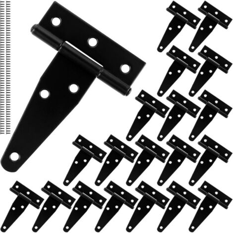 20pcs Charniere Porte Lourde, 75mm Charnières en T Noir, 3 Pouces Charnières Porte Robuste avec Vis pour Portes en Bois, Portes de Hangar, Portail de Jardin, Fenêtre (1/4)