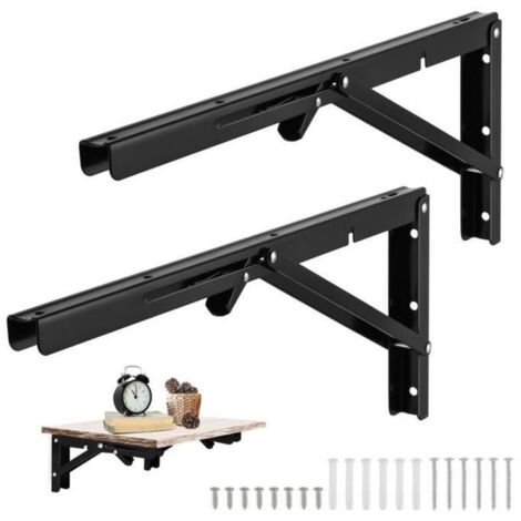 2PCS Équerres Pliantes pour Etagère 500 x170mm, Support Equerre Murale Pliable Charge Lourd en Acier Inoxydable - Noir (1/4)