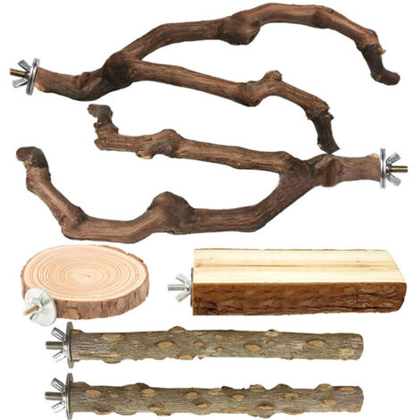 Lot de 6 perchoirs naturels en bois pour cage, en forme de raisin, pour perruches, perruches ondulées, calopsittes et inséparables. Accessoires de cage à mâcher. (1/5)