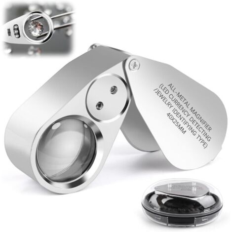 40X Loupe Bijoutier, Loupe de Poche en Acier Inoxydable, Métal avec Loupe à lumière LED, pour Diamants, Bijoux, Pièces de Monnaie, Identification de Bijoux, Reconnaissance de Monnaie (1/5)