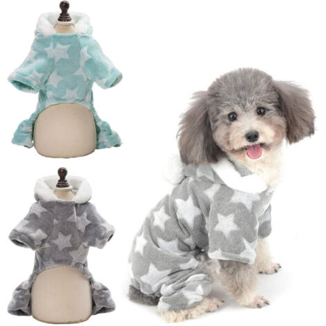 Lot de 2 pyjamas-combinaisons pour petits chiens, ensemble pyjama d'hiver en polaire avec capuche et veste/manteau pour les 4 pattes (vert + gris) (1/5)