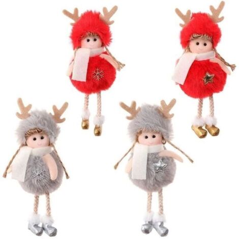 4pc Rouge et Gris 16 x 6 cm, Decoration Noel Peluche Angel à Suspendre Cheminee Decorative Renne Bois Sapin de Noël Décoré Extérieu (1/4)
