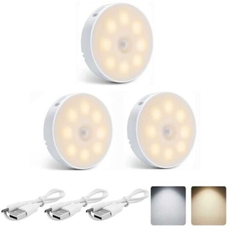 3pcs Lampe Detecteur de Mouvement Interieur, Lumière LED Automatique sans Fil Rechargeable USB (1/4)