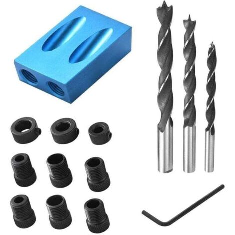14PCS Gabarit de Trou de Poche, 15° Guide de Menuiserie Positionneur de Trou Oblique, Localisateur de Trou Oblique d'Alliage d'Aluminium avec Adaptateur pour Trou de 6/8/ 10mm (1/5)