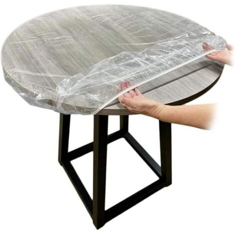 2pcs Nappe ajustée en Vinyle Nappe Ronde Transparente à Bords élastiques Couverture de Table imperméable 90-110CM (1/4)