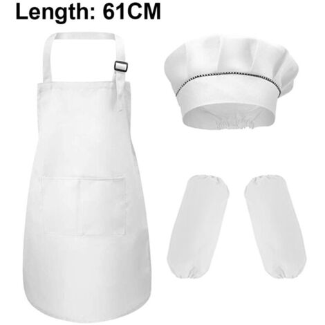 Tablier et chapeau pour enfants, tablier de cuisine pour la cuisine, la patisserie, la peinture,Blanc,L (1/5)