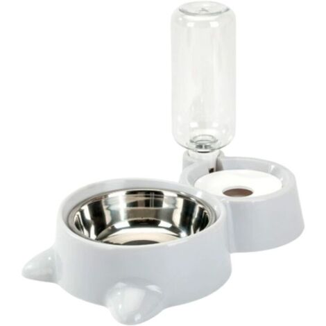 Gamelle anti-renversement, ensemble de gamelles d'eau automatiques pour chats, accessoires pour animaux de compagnie (Gris) (1/5)