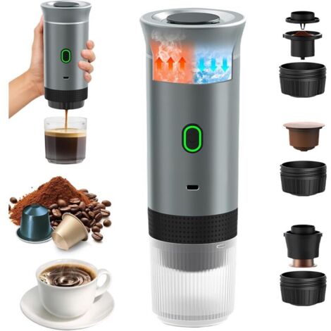 Machine à Café Portable, 3 en 1 Cafetières Expresso à Capsules et Café Moulu Machine à Expresso Électrique Chauffage Rapide pour Bureau Voyage Camping Maison (Argenté) (1/5)