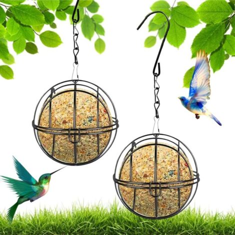 2 Pièces Supports pour Boules de Graisse et de Maïs - Mangeoire à Oiseaux en Métal avec Crochet en S pour Jardin et Oiseaux Sauvages (Noir) (1/5)