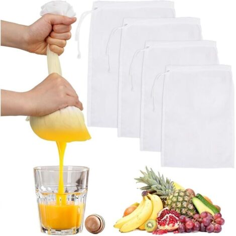 4 Pièces Sac Filtrant, Etamine Alimentaire, Passoire Tissu Blanc, Nylon, Sac Filtrant pour Jus de Légumes et Fruits, Café, Lait Avoine, Lait Vegetal(4 tailles) (1/5)