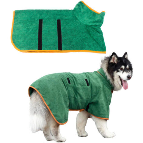 Serviette pour chien, peignoir de bain en microfibre à séchage rapide et ultra-absorbant, avec collier et taille ajustables (vert) (1/5)