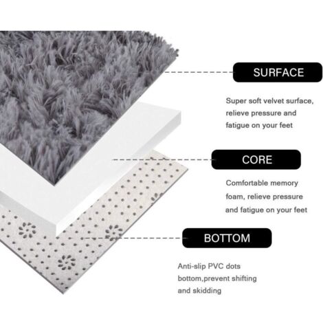 Moquette Tapis soyeux et lisses, tapis moelleux Tapis anti-dérapant à poils longs Tapis de salle à manger, chambre à coucher, tapis de sol rond - Intérieur super doux (Gris, 100 x 100 cm) (1/4)