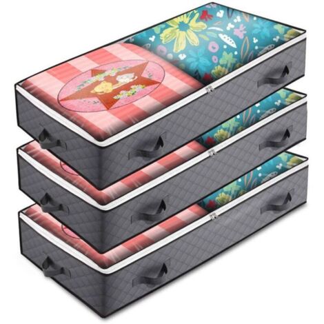 3PCS Sac de Rangement Sous Lit, 75L Grande Capacité Sac à Vêtements Pliable Housse de Rangement pliable Poignée (100x50x15cm,Gris) (1/5)