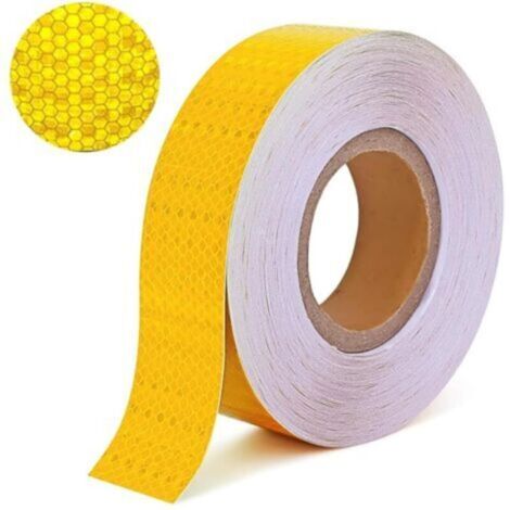 Bande Reflechissante Autocollante,25M x 5CM Bande Auto Adhesive,Haute Résistance Catadioptre Adhesif,Imperméable Scotch Fluorescent,pour Vélo,Voiture,Poussette,Moto (Jaune) (1/4)