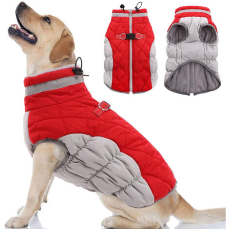Manteau Hiver Chien Gilet Polaire Avec Harnais Intégré Combinaison Neige Froide Doudoune Coupe Vent Rouge (1/5)