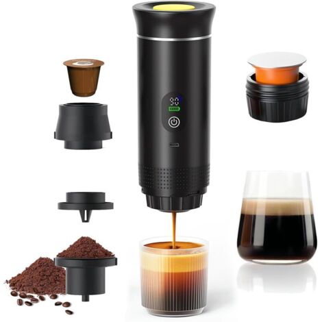 Machine à Cafe Portable,3 En 1 Cafetière à Expresso Chauffage Électrique,Rechargeable,Pour Camping et Voiture,Chauffage Rapide,compatible avec Capsules K-Cup et café moulu,Pour voyage (1/5)