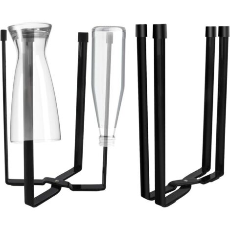 Égouttoir Bouteilles, Egouttoir Gourde Pliable, Porte-Bouteilles en Métal à 4 Places, Égouttoir à Bouteille Multifonctionnel pour Biberons, Tasses et Sacs Poubelles (Noir) (1/5)
