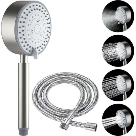 Pommeau de Douche, Acier Inoxydable Anti Calcaire Economiseur D'eau Haute Pression Douchette, Tuyau 1.5M, Flexible de douche Installation et Nettoyage Faciles, Aalle de Bain/WC (1/4)