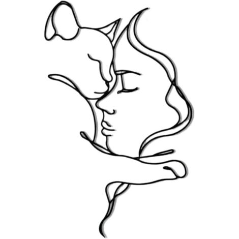 Art Mural en Métal Esthétique Moderne - Silhouette de Chat et Femme pour Décoration Murale de Salle de Bain et Chambre à Coucher