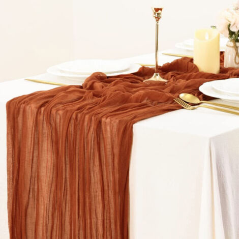 Chemin de table en gaze, 90 x 400 cm, style bohème, décoration de table rustique et transparente pour mariage, fête ou festival. (1/5)