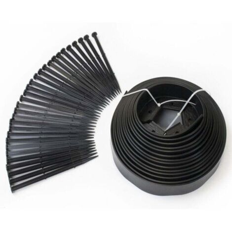 Bordurette de jardin flexible + 30 piquets- 10 M - Hauteur 5 CM - Noire (1/5)
