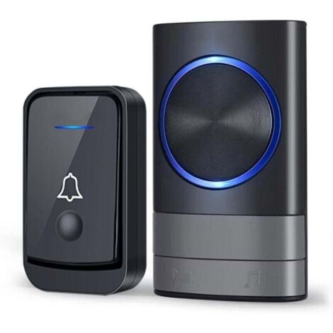 Sonnette Sans Fil, IP44 Exterieur Etanche Carillon 400 Mètres, 52 Mélodies et 4 Niveaux Volume, Kit de Carillon avec Récepteurs Enfichables, Voyant LED Bleu (1/5)