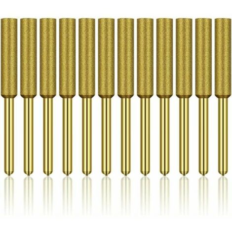 12 Pcs Diamant Affûteur de Tronçonneuse, Haute Dureté Titane Plaqué Burr Meule Meule, Affûteur de Tronçonneuse Pierre Bits, 3/16in 4.8mm H122 Derrui (1/5)