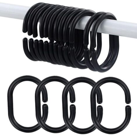 Lot de 12 anneaux coulissants en plastique pour rideau de douche Noir (1/5)