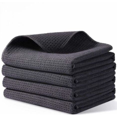 Torchons de Cuisine, 73 x 34cm Serviettes Microfibre Très Épais Super Absorbants, Torchon Vaisselle pour Nettoyage de Maison, Conception de Tissage d'ananas, Lot de 4, Gris (1/5)