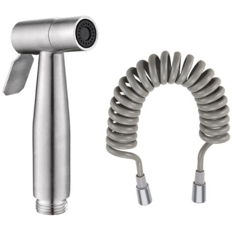 Kit Douchette WC, Acier Inoxydable Douchette Toilette WC, Argent Portable Pommeau de Douche Haute Pression, avec Tuyau PE de 2 Mètres, Adapté aux Cuisines, Salles de Bains ou Hôtels (1/5)