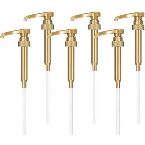 6 Pièces Pompe Sirop, Réutilisables Pompe Doseuse, Distributeur Sirop, Tête de Sirop Pompe de Rechange avec Tuyau, Pompe à Sirop Pompe Savon pour Cuisine Salle Bain (Or) (1/5)