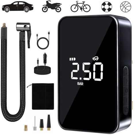 Compresseur à Air Portatif, 6000mAh Mini Gonfleur Electrique, 150PSI Pompe Vélo Electrique, Compresseur avec Affichage Numérique Lumière LED et Port C USB pour Pneus de Moto, Voiture, Vélo, etc (1/5)