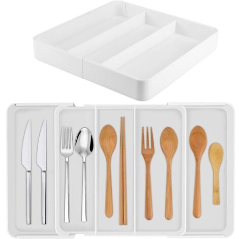 Range Couverts Extensible, Range Couverts pour Tiroir avec Design à Encoche, Rangement Couverts Utilisé pour Ranger Fourchettes, Couteaux et Autres Fournitures de Cuisine et Autres Outil (1/5)