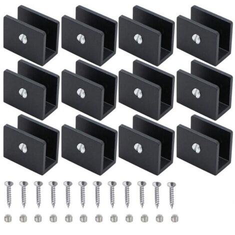 12 Pièces Pince à Verre Garde Corps, Support D'Étagère En Verre Clip, Support d’Étagère En Verre Réglable Aluminium, Métal Support d'Angle En U, Pinces à Verre à Un Trou, Pour Salle De Bain,Wc,Couloir (1/5)