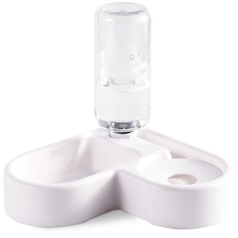 2 in 1 Distributeur de Nourriture Eau Fontaine Automatique pour Animaux,(Blanc) (1/5)