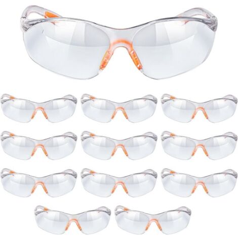 Lunette de Protection Travail - Lot 12x Lunettes de Sécurité Transparente avec Verres en Plastique - Lunette Protection Bricolage Poussiere Chimie Lycée Laboratoire Homme (1/5)