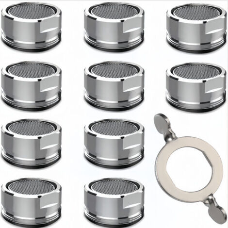 Lot De 10 Régulateurs De Jet M24, Aérateur De Robinet, Filtre De Robinet Avec Filtre En Acier Inoxydable Et ABS Avec 10 Joints Et 1 Clé Chromée, Aérateur Économiseur D'eau Pour Salle De Bain Et Cuisin (1/5)