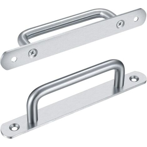 2 Pièces Poignée de Porte de Grange Coulissante,Traction de Poignée de Porte Coulissante avec Plaque Acier Inox pour Portes de Grange Armoire Placard - 192MM (1/5)