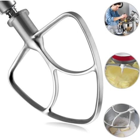 Batteur Plat en Acier Inoxydable 4.5-5qt -Fouet pour Kitchenaid Robot Pâtissier Convient aux Mixeurs K45SS KSM75 Heavy Duty et aux Lave-Vaisselle (1/4)