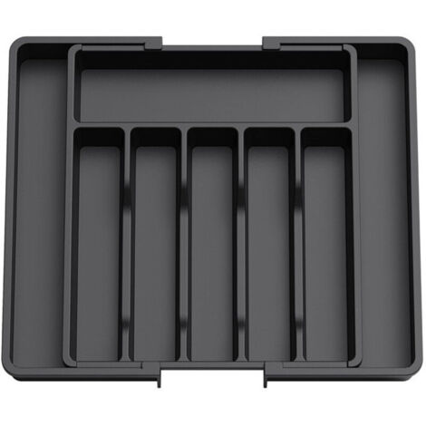 Organisateur de couverts, organisateur de couverts extensible pour tiroirs de cuisine, support de rangement en plastique pour couverts, cuillères, fourchettes, couteaux, grand, noir (1/5)